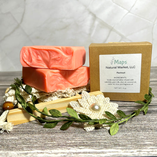 patchouli goat milk tallow soap, handmade, small batch soap
