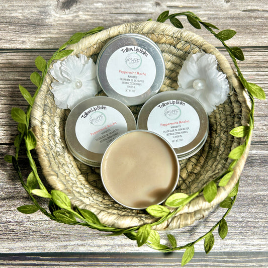 peppermint mocha natural tallow lip balm tin
