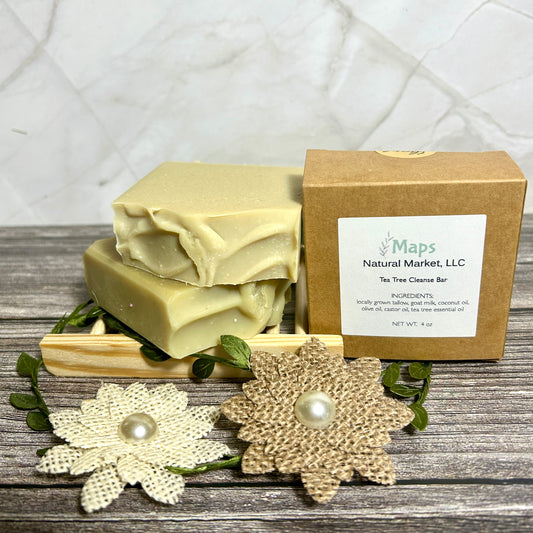 fresh and clean goat milk and tallow soap bar made with tea tree oil